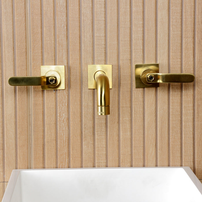 Kingston Sona KS6127KL - Whitaker Double-Handle 3-Hole Wall Mount Bathroom Faucet, Brushed Brass
