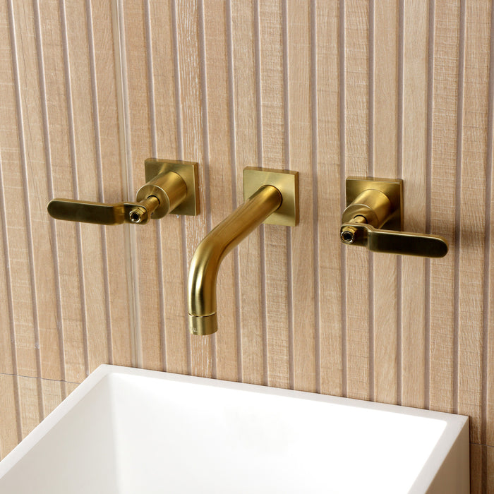 Kingston Sona KS6127KL - Whitaker Double-Handle 3-Hole Wall Mount Bathroom Faucet, Brushed Brass