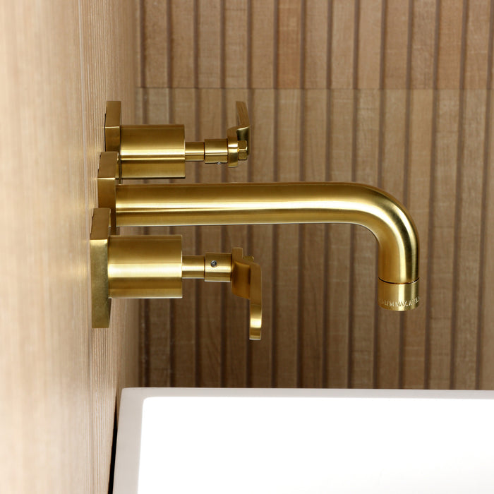 Kingston Sona KS6127KL - Whitaker Double-Handle 3-Hole Wall Mount Bathroom Faucet, Brushed Brass