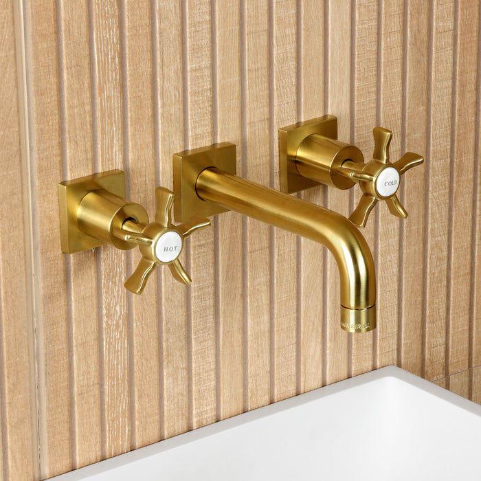Kingston Sona KS6127NX - Hamilton Double-Handle 3-Hole Wall Mount Bathroom Faucet, Brushed Brass