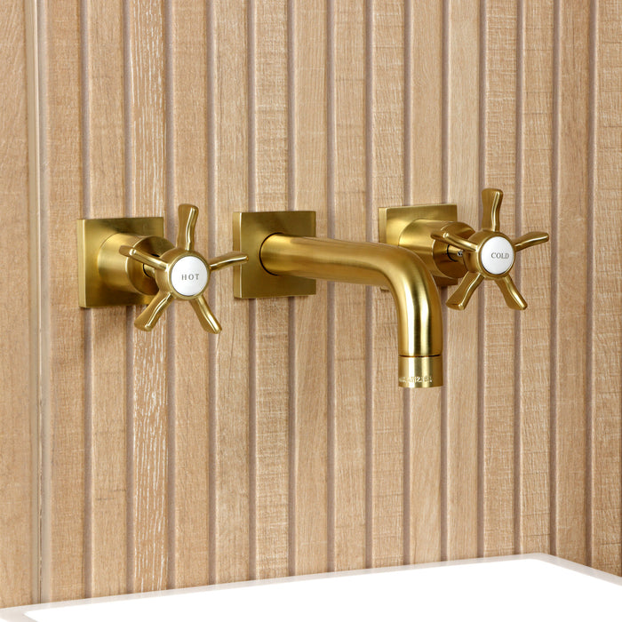 Kingston Sona KS6127NX - Hamilton Double-Handle 3-Hole Wall Mount Bathroom Faucet, Brushed Brass