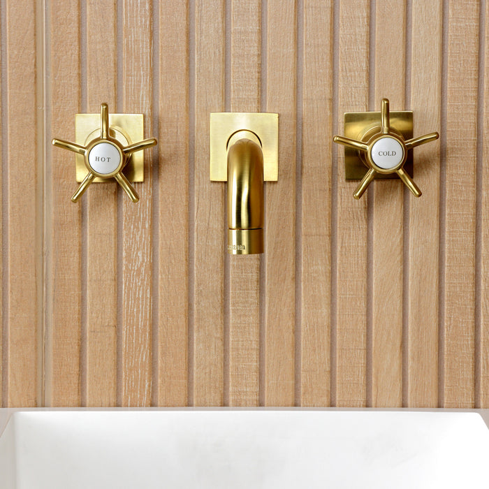 Kingston Sona KS6127NX - Hamilton Double-Handle 3-Hole Wall Mount Bathroom Faucet, Brushed Brass