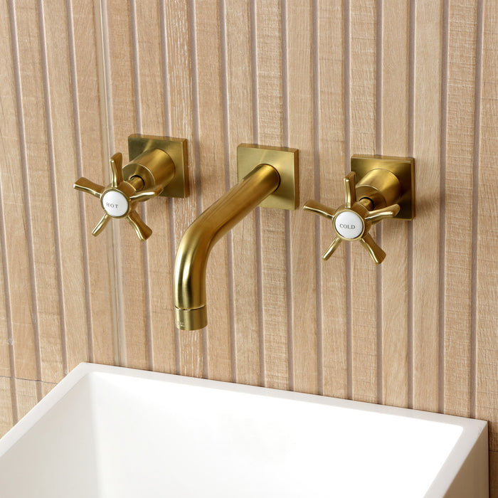 Kingston Sona KS6127NX - Hamilton Double-Handle 3-Hole Wall Mount Bathroom Faucet, Brushed Brass