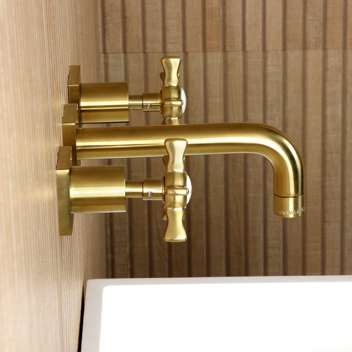 Kingston Sona KS6127NX - Hamilton Double-Handle 3-Hole Wall Mount Bathroom Faucet, Brushed Brass