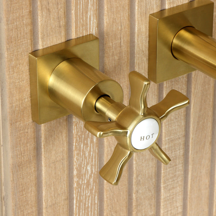 Kingston Sona KS6127NX - Hamilton Double-Handle 3-Hole Wall Mount Bathroom Faucet, Brushed Brass