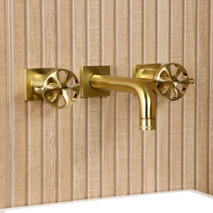 Kingston Sona KS6127RX - Belknap Double-Handle 3-Hole Wall Mount Bathroom Faucet, Brushed Brass