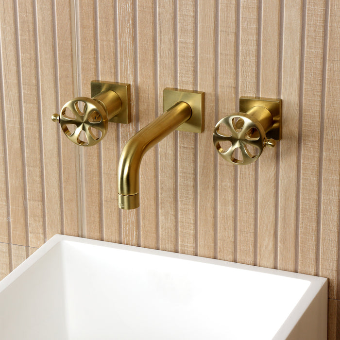 Kingston Sona KS6127RX - Belknap Double-Handle 3-Hole Wall Mount Bathroom Faucet, Brushed Brass