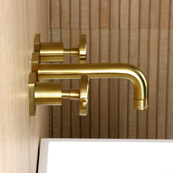 Kingston Sona KS6127RX - Belknap Double-Handle 3-Hole Wall Mount Bathroom Faucet, Brushed Brass