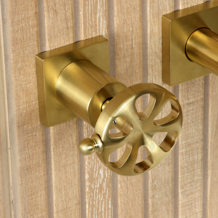 Kingston Sona KS6127RX - Belknap Double-Handle 3-Hole Wall Mount Bathroom Faucet, Brushed Brass