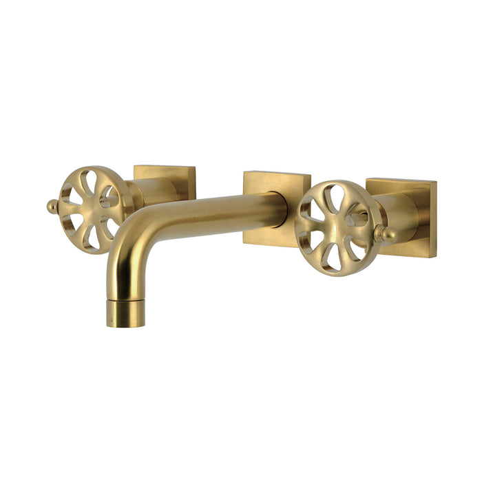 Kingston Sona KS6127RX - Belknap Double-Handle 3-Hole Wall Mount Bathroom Faucet, Brushed Brass