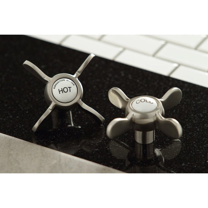 Kingston Tulare KS6128BEX - Essex Double-Handle 3-Hole Wall Mount Bathroom Faucet, Brushed Nickel