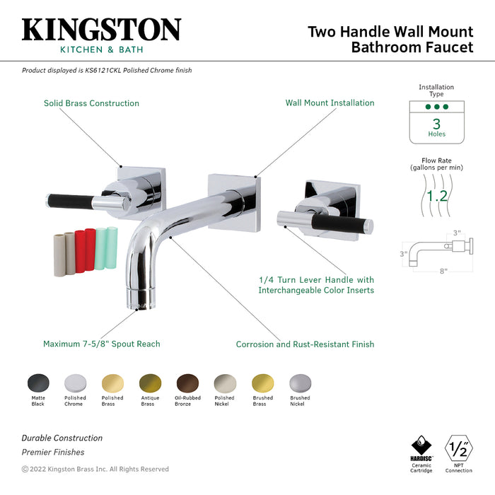 Kingston Sona KS6128CKL - Kaiser Double-Handle 3-Hole Wall Mount Bathroom Faucet, Brushed Nickel