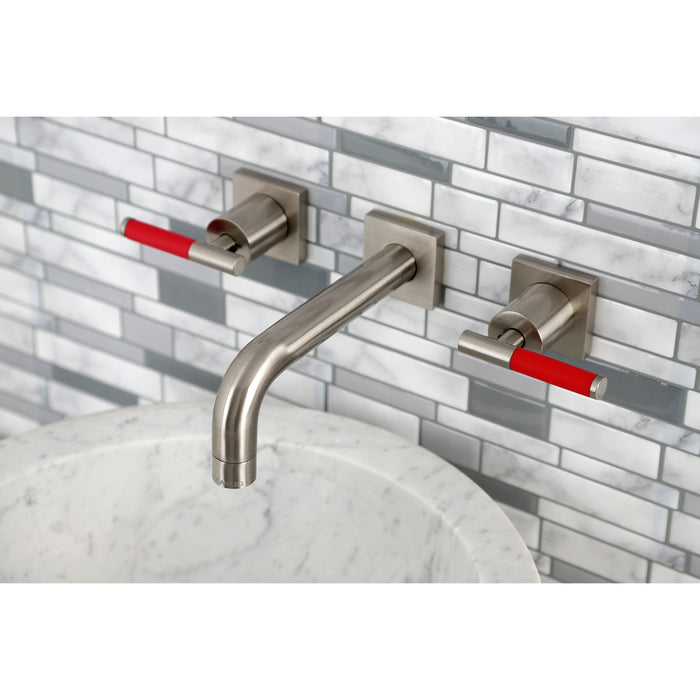 Kingston Sona KS6128CKL - Kaiser Double-Handle 3-Hole Wall Mount Bathroom Faucet, Brushed Nickel