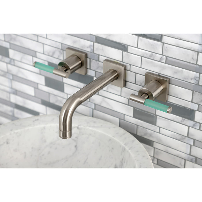 Kingston Sona KS6128CKL - Kaiser Double-Handle 3-Hole Wall Mount Bathroom Faucet, Brushed Nickel