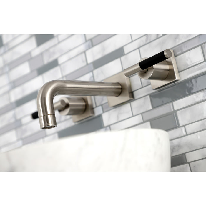 Kingston Sona KS6128CKL - Kaiser Double-Handle 3-Hole Wall Mount Bathroom Faucet, Brushed Nickel