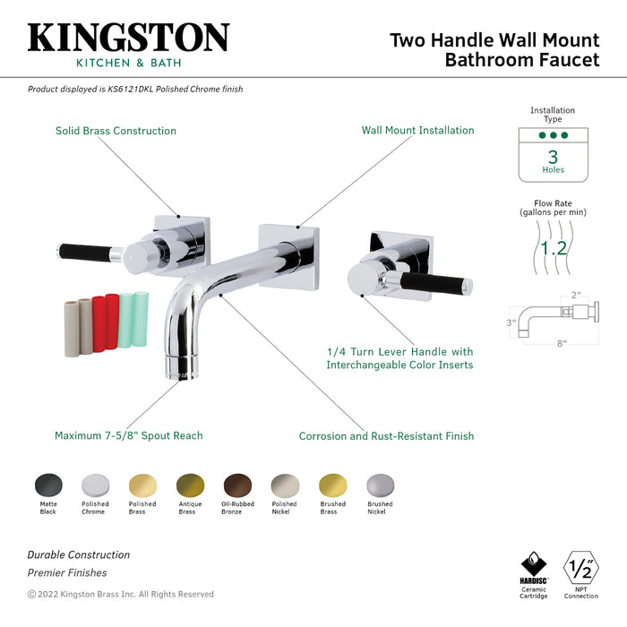 Kingston Sona KS6128DKL - Kaiser Double-Handle 3-Hole Wall Mount Bathroom Faucet, Brushed Nickel