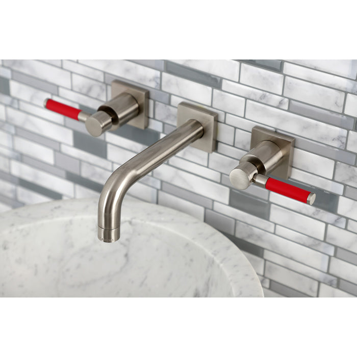 Kingston Sona KS6128DKL - Kaiser Double-Handle 3-Hole Wall Mount Bathroom Faucet, Brushed Nickel