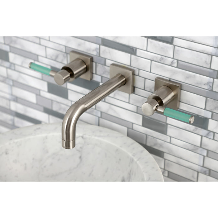 Kingston Sona KS6128DKL - Kaiser Double-Handle 3-Hole Wall Mount Bathroom Faucet, Brushed Nickel