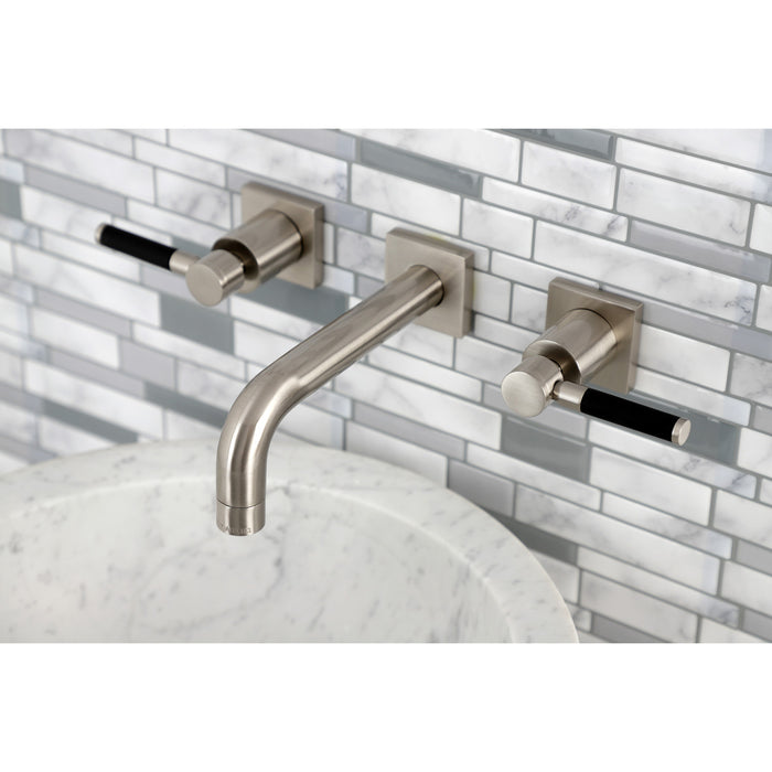 Kingston Sona KS6128DKL - Kaiser Double-Handle 3-Hole Wall Mount Bathroom Faucet, Brushed Nickel
