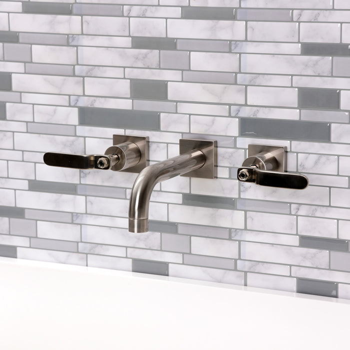 Kingston Sona KS6128KL - Whitaker Double-Handle 3-Hole Wall Mount Bathroom Faucet, Brushed Nickel