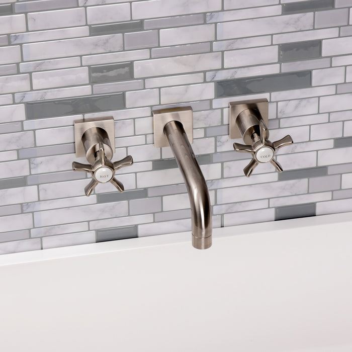 Kingston Sona KS6128NX - Hamilton Double-Handle 3-Hole Wall Mount Bathroom Faucet, Brushed Nickel