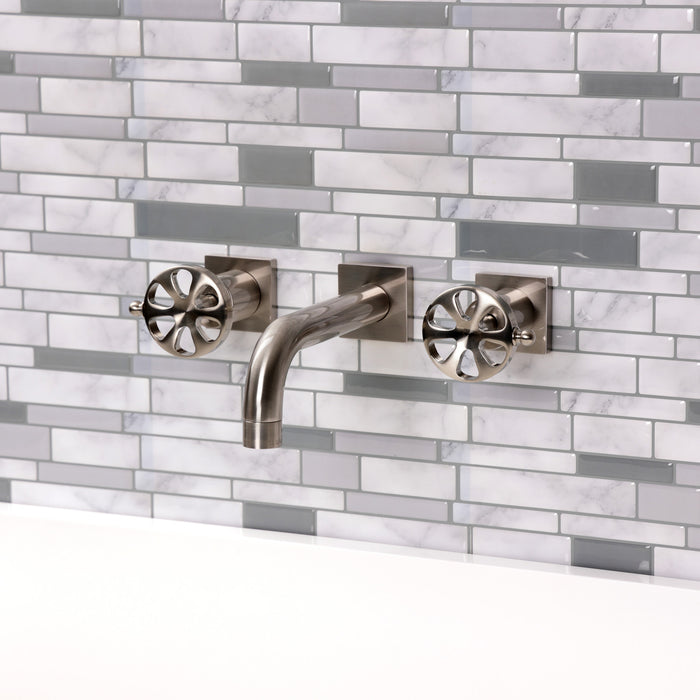 Kingston Sona KS6128RX - Belknap Double-Handle 3-Hole Wall Mount Bathroom Faucet, Brushed Nickel