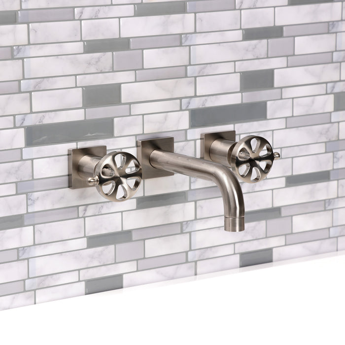 Kingston Sona KS6128RX - Belknap Double-Handle 3-Hole Wall Mount Bathroom Faucet, Brushed Nickel