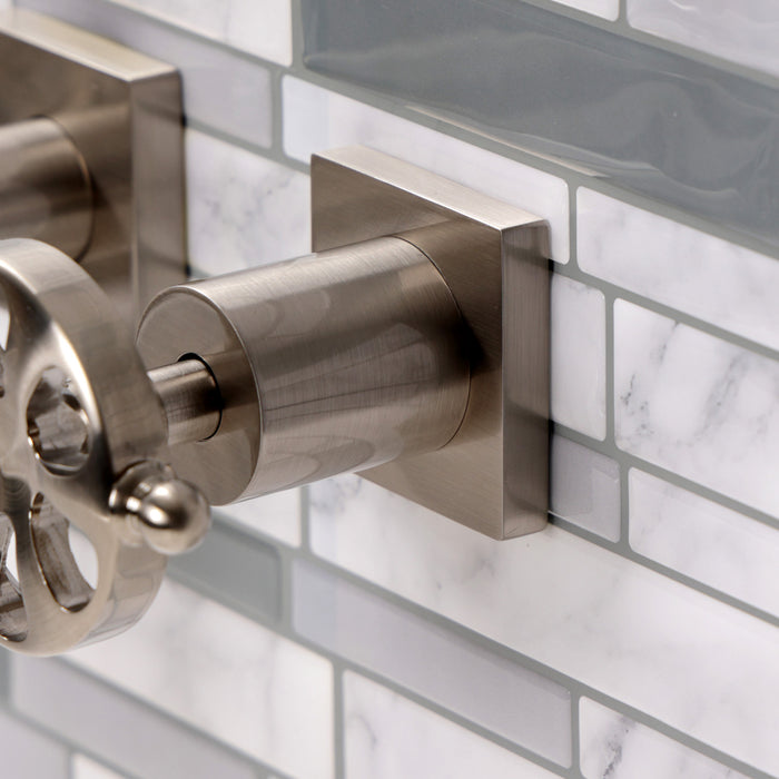 Kingston Sona KS6128RX - Belknap Double-Handle 3-Hole Wall Mount Bathroom Faucet, Brushed Nickel