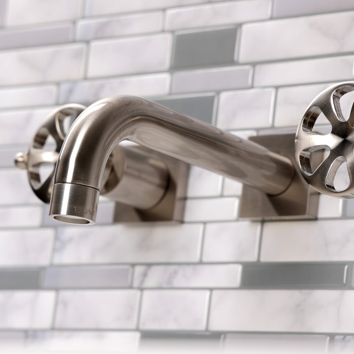 Kingston Sona KS6128RX - Belknap Double-Handle 3-Hole Wall Mount Bathroom Faucet, Brushed Nickel