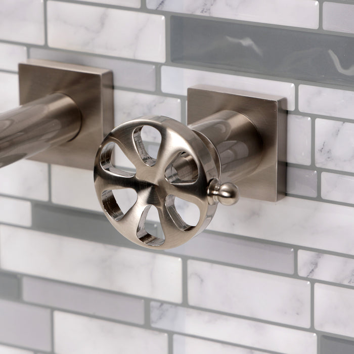 Kingston Sona KS6128RX - Belknap Double-Handle 3-Hole Wall Mount Bathroom Faucet, Brushed Nickel