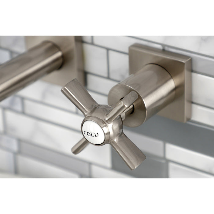 Kingston Sona KS6128ZX - Millennium Double-Handle 3-Hole Wall Mount Bathroom Faucet, Brushed Nickel