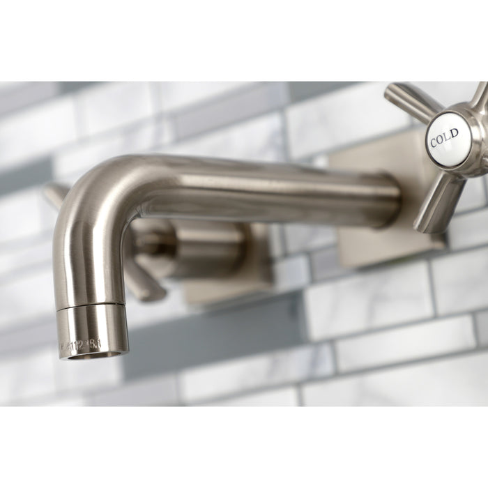 Kingston Sona KS6128ZX - Millennium Double-Handle 3-Hole Wall Mount Bathroom Faucet, Brushed Nickel