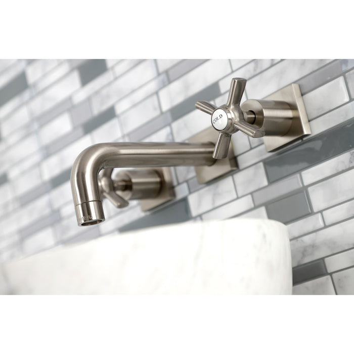 Kingston Sona KS6128ZX - Millennium Double-Handle 3-Hole Wall Mount Bathroom Faucet, Brushed Nickel