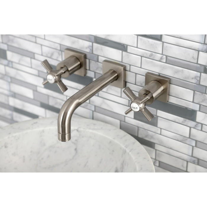 Kingston Sona KS6128ZX - Millennium Double-Handle 3-Hole Wall Mount Bathroom Faucet, Brushed Nickel