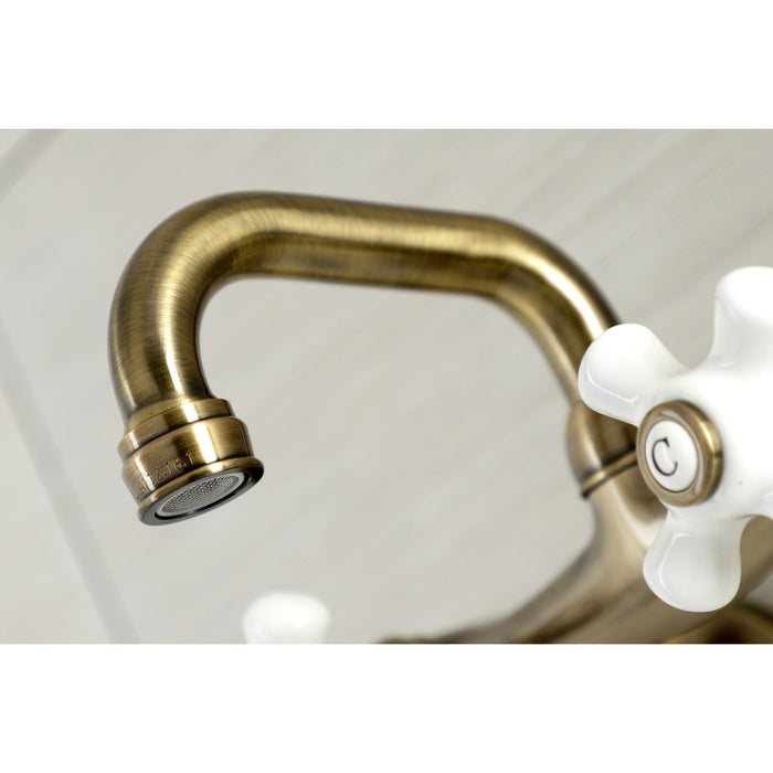 Kingston Heirloom KS612AB - Kingston Two-Handle 2-Hole Wall Mount Bar Faucet, Antique Brass