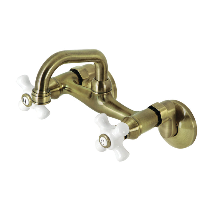 Kingston Heirloom KS612AB - Kingston Two-Handle 2-Hole Wall Mount Bar Faucet, Antique Brass