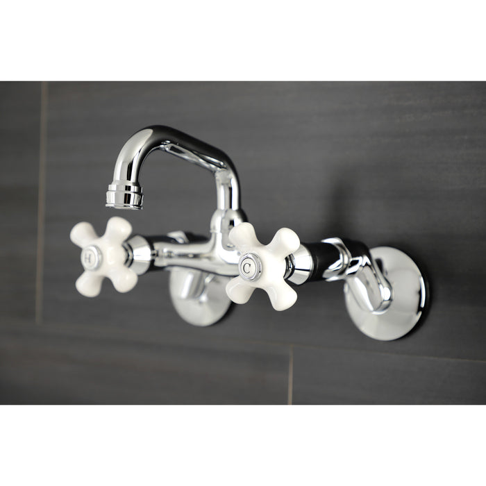 Kingston Heirloom KS612C - Kingston Two-Handle 2-Hole Wall Mount Bar Faucet, Polished Chrome