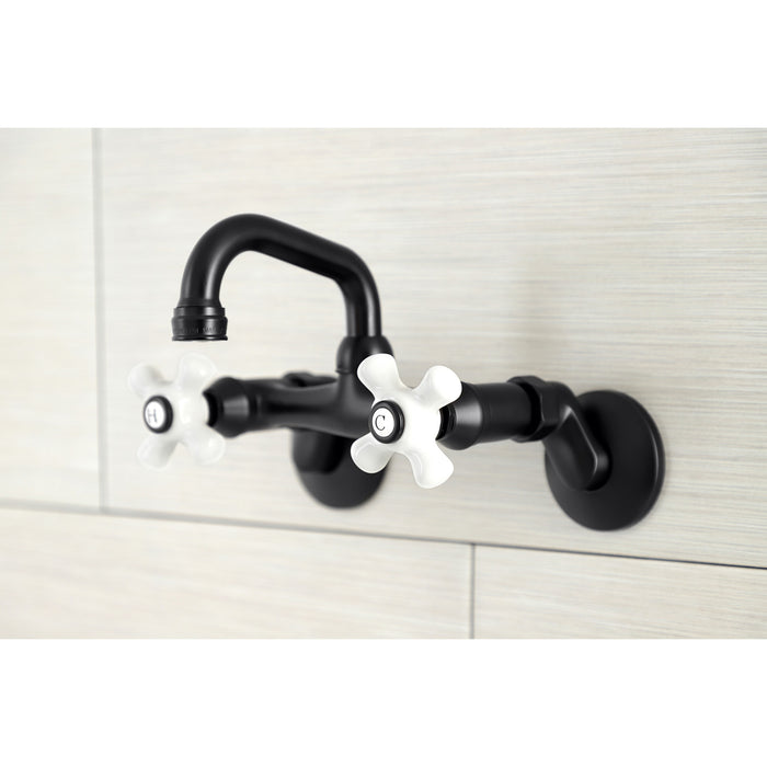 Kingston Heirloom KS612MB - Kingston Two-Handle 2-Hole Wall Mount Bar Faucet, Matte Black