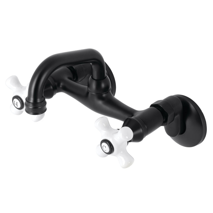 Kingston Heirloom KS612MB - Kingston Two-Handle 2-Hole Wall Mount Bar Faucet, Matte Black