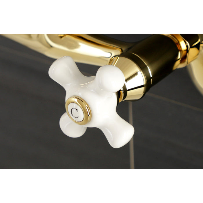 Kingston Heirloom KS612PB - Kingston Two-Handle 2-Hole Wall Mount Bar Faucet, Polished Brass