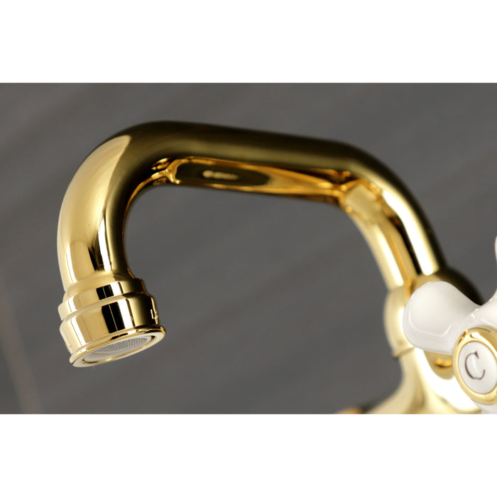 Kingston Heirloom KS612PB - Kingston Two-Handle 2-Hole Wall Mount Bar Faucet, Polished Brass