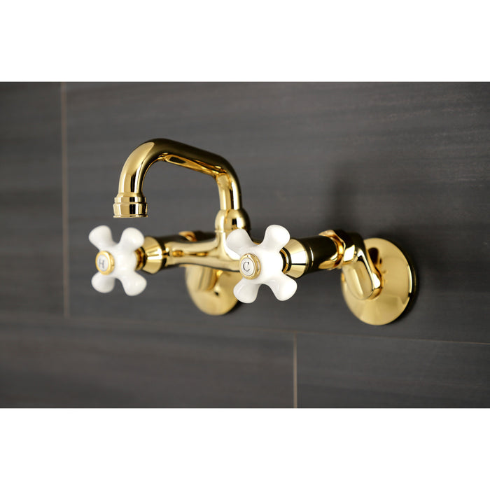 Kingston Heirloom KS612PB - Kingston Two-Handle 2-Hole Wall Mount Bar Faucet, Polished Brass