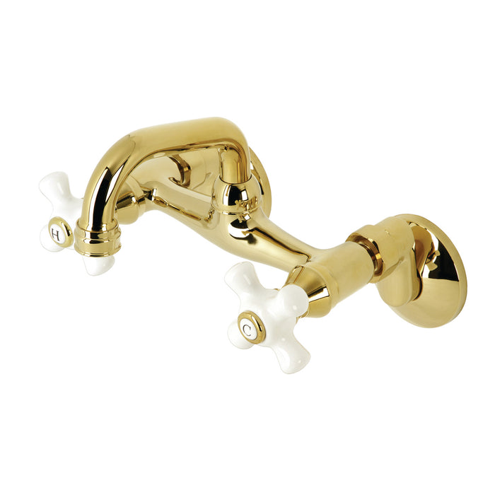 Kingston Heirloom KS612PB - Kingston Two-Handle 2-Hole Wall Mount Bar Faucet, Polished Brass