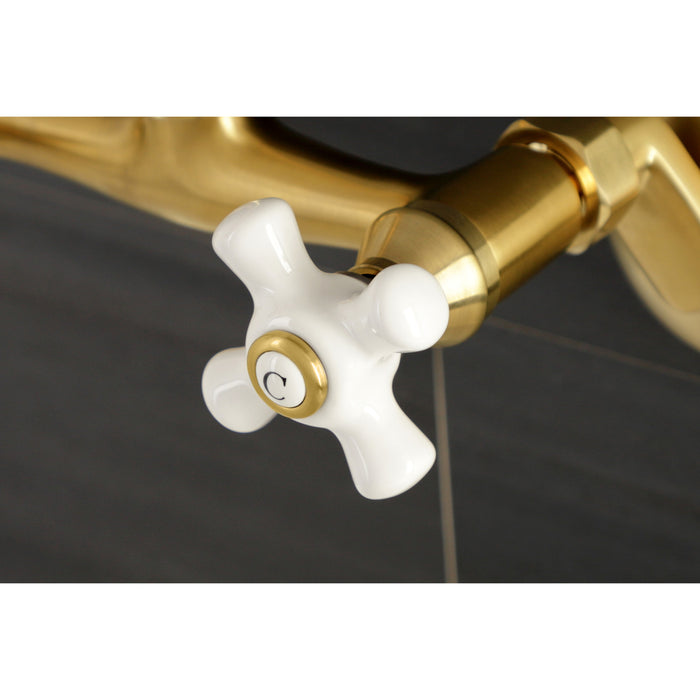 Kingston Heirloom KS612SB - Kingston Two-Handle 2-Hole Wall Mount Bar Faucet, Brushed Brass