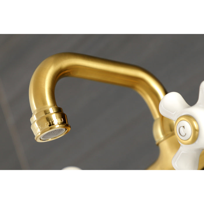 Kingston Heirloom KS612SB - Kingston Two-Handle 2-Hole Wall Mount Bar Faucet, Brushed Brass