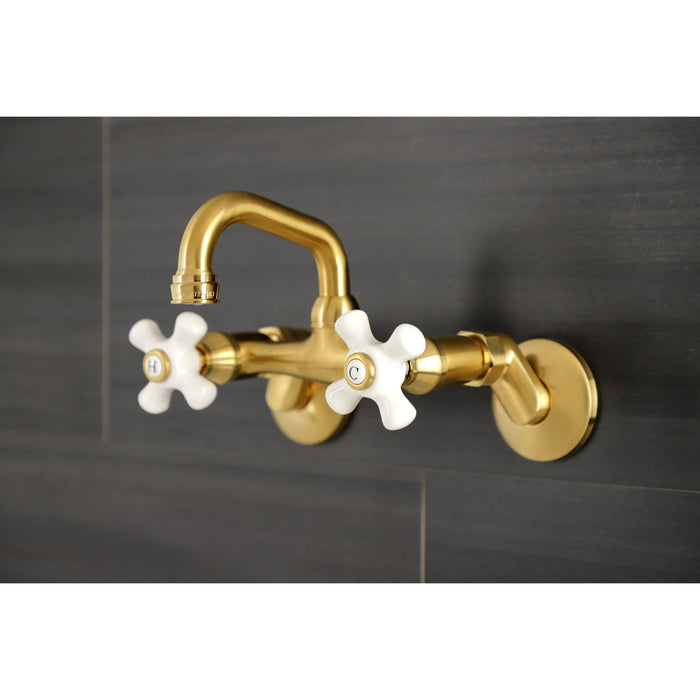 Kingston Heirloom KS612SB - Kingston Two-Handle 2-Hole Wall Mount Bar Faucet, Brushed Brass