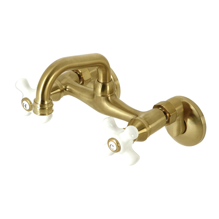 Kingston Heirloom KS612SB - Kingston Two-Handle 2-Hole Wall Mount Bar Faucet, Brushed Brass