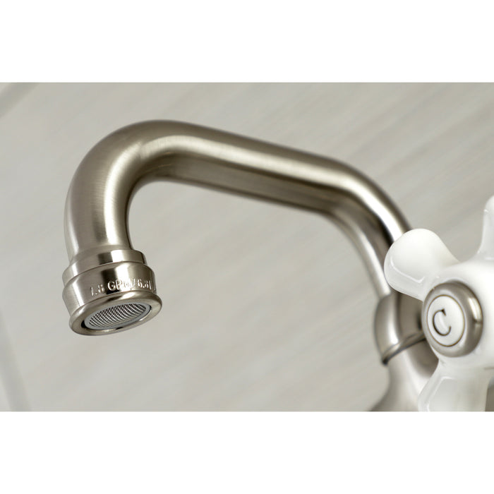 Kingston Heirloom KS612SN - Kingston Two-Handle 2-Hole Wall Mount Bar Faucet, Brushed Nickel