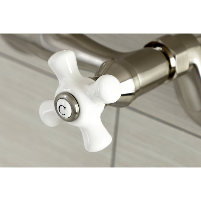Kingston Heirloom KS612SN - Kingston Two-Handle 2-Hole Wall Mount Bar Faucet, Brushed Nickel