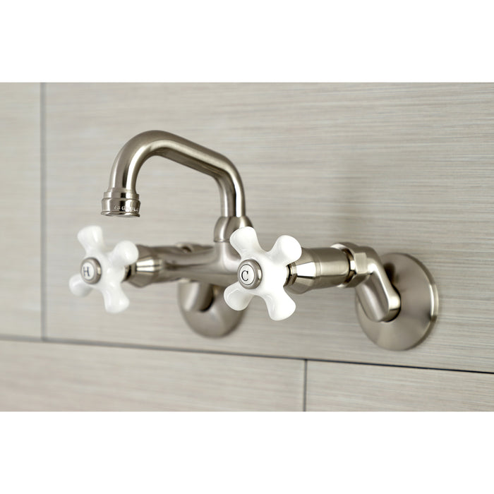 Kingston Heirloom KS612SN - Kingston Two-Handle 2-Hole Wall Mount Bar Faucet, Brushed Nickel
